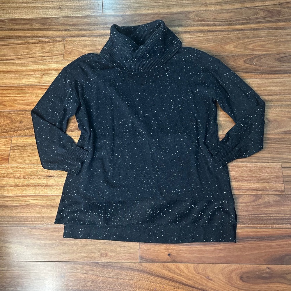 Loft Turtleneck Sweater flecked Knit Pullover Long Sleeve Black‎